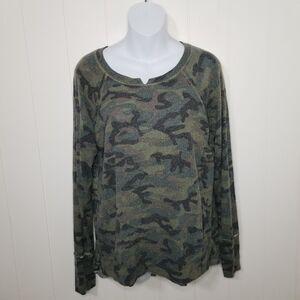 Michael Stars Soft Camo Green Olive Long Sleeve Knit Top Size Small